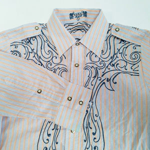 FUSAI Jeans Mens Western Embroidered Shirt L